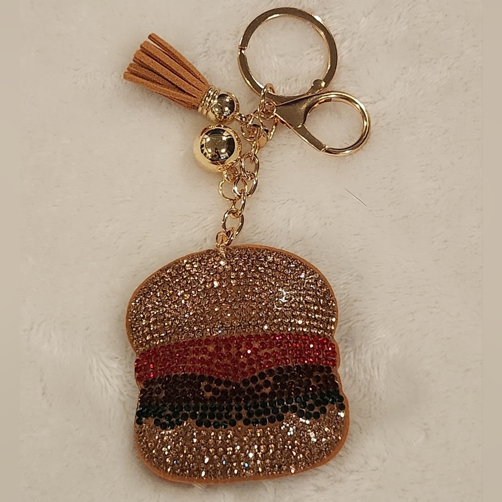 Sparkling Burger Keychain with Tassel Bag Charm